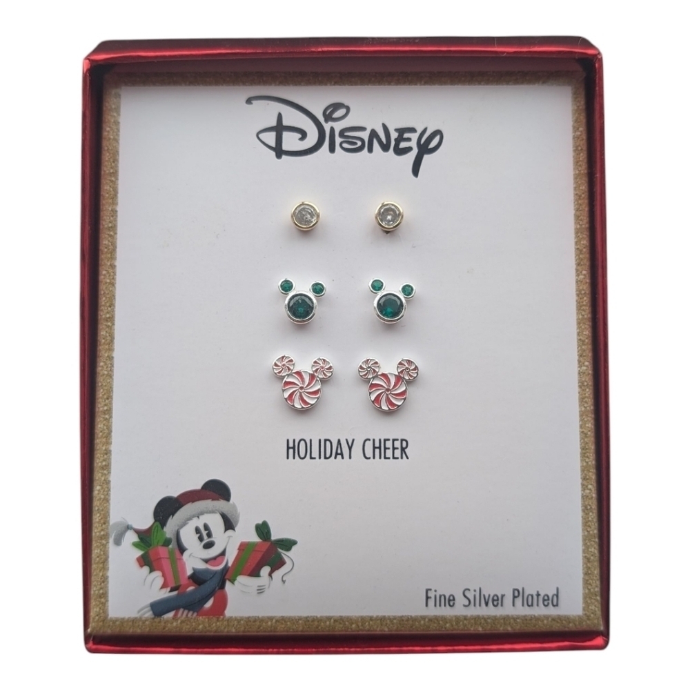 Disney Holiday Cheer Mickey Shaped Fine Silver Plated Stud Earrings